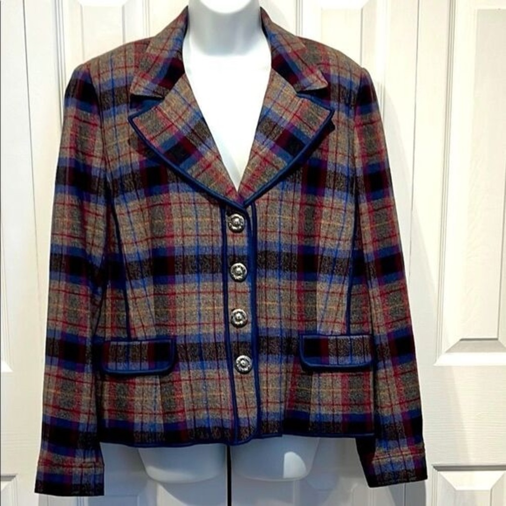 Tribal Wool Blend Plaid Lined Blazer Size 16